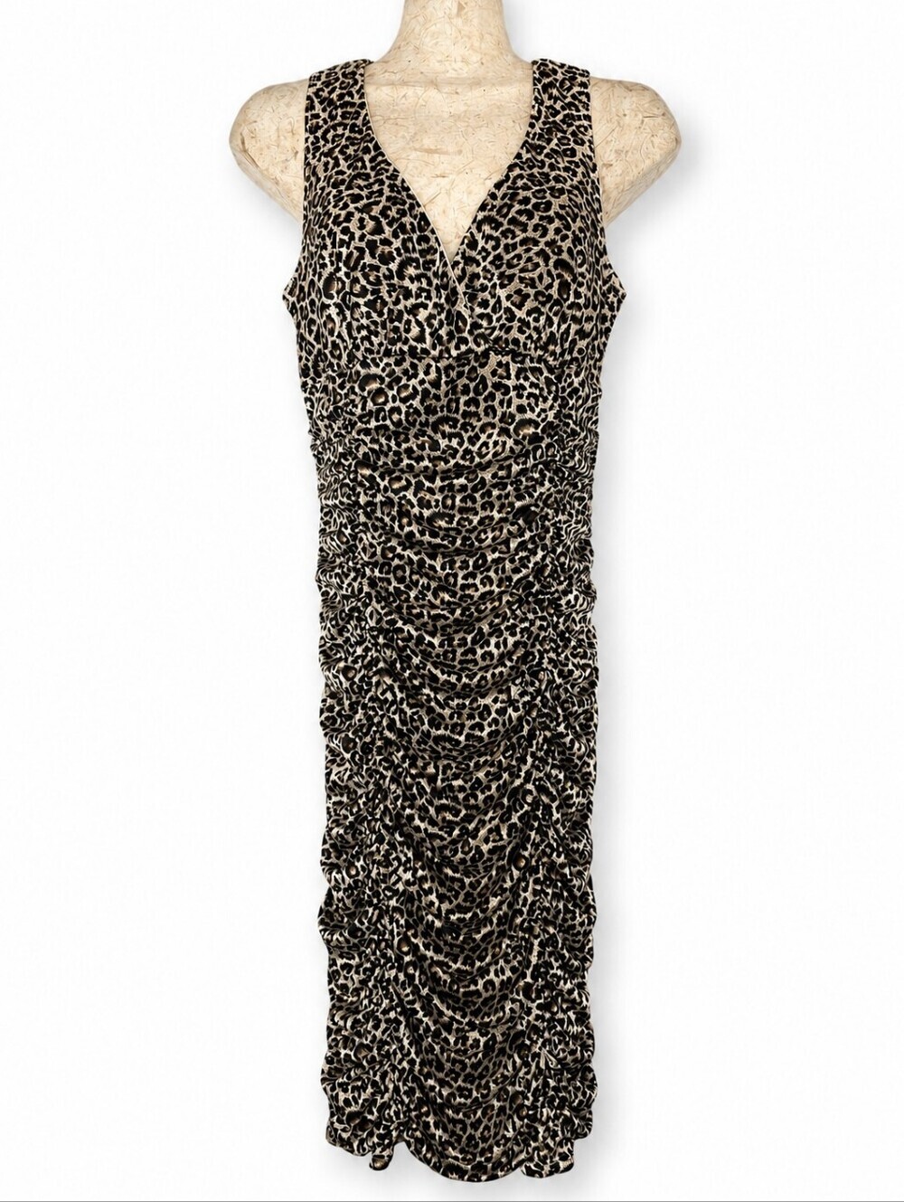 Vintage Y2K Le Château leopard Print Ruched Dress Size M - Picture 2 of 12